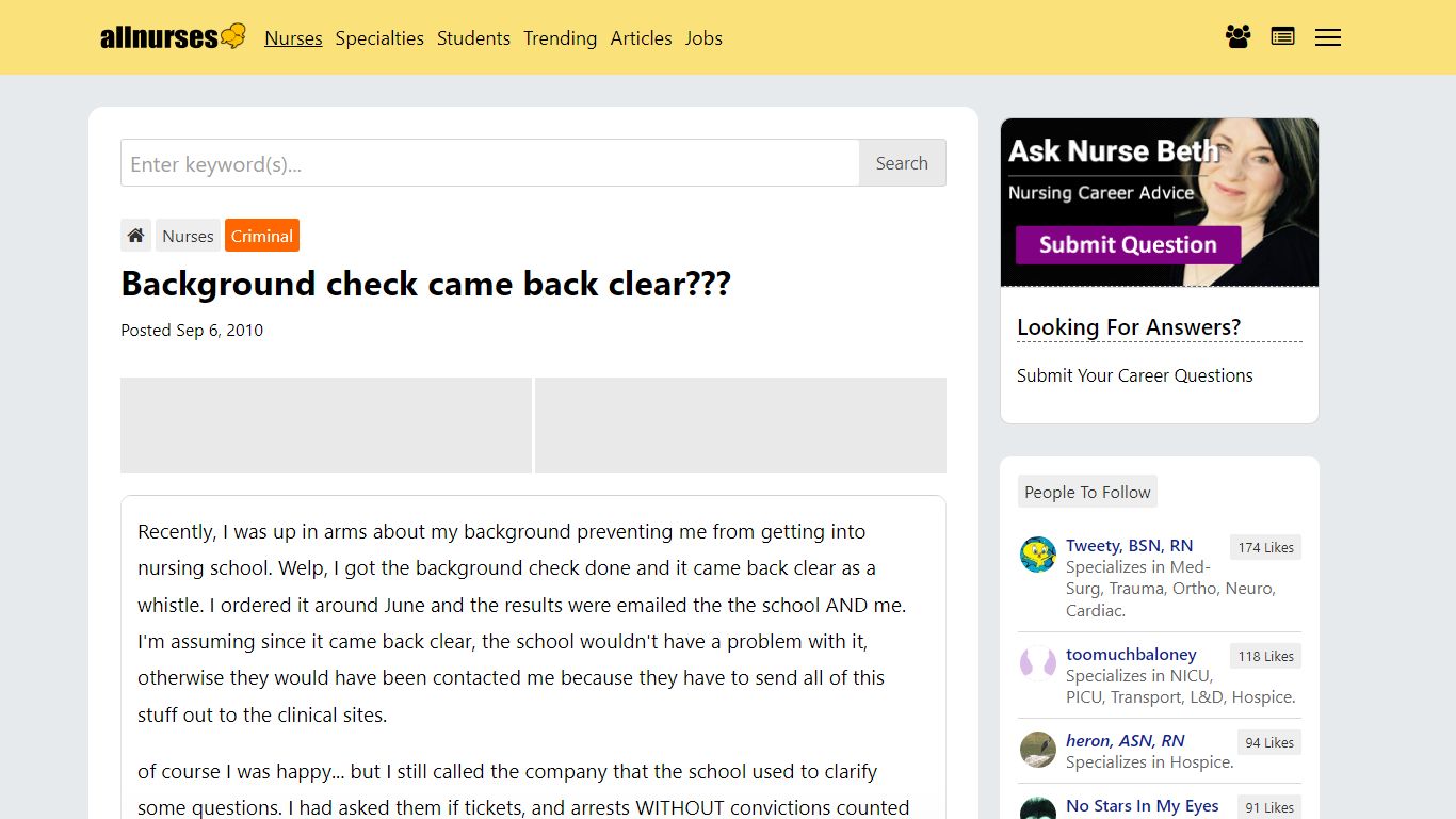 Background check came back clear??? - allnurses.com